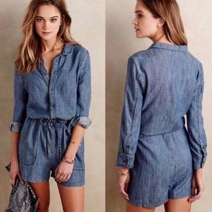Anthropologie Level 99 Chambray Linen Blend Romper